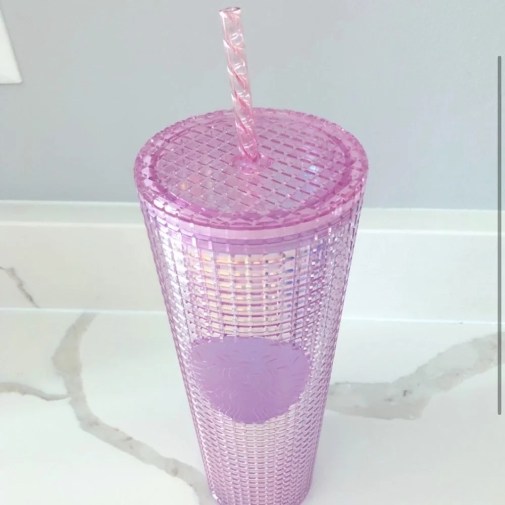 NWT Starbucks Iridescent Pink Grid Venti 24oz. Tumbler - Picture 2 of 3